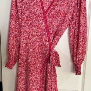 Floral Wrap Dress in Red and Pink